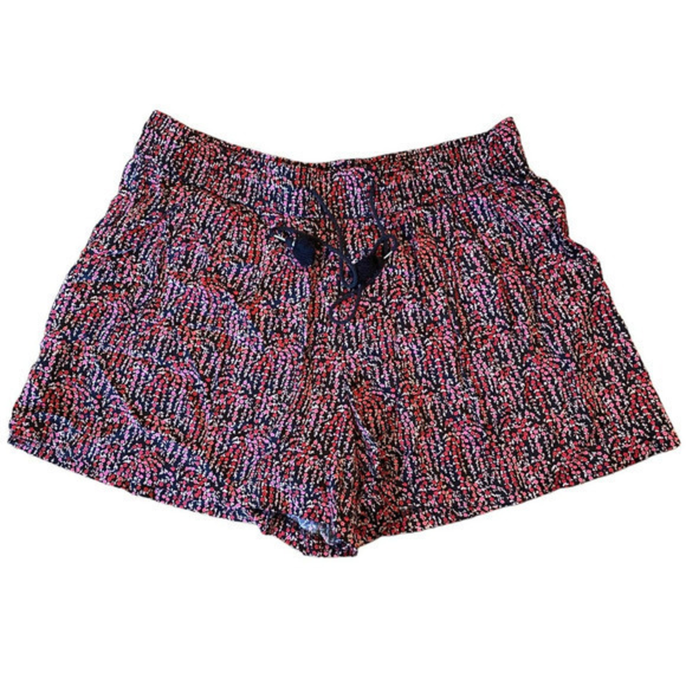 Ann Taylor Loft Dress Shorts Floral Black Red Pink Vacation Rayon‎ Med